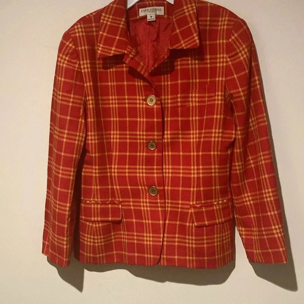 Evan-Picone women’s blazer orange plaid 
Size 8 retro made in USA vintage